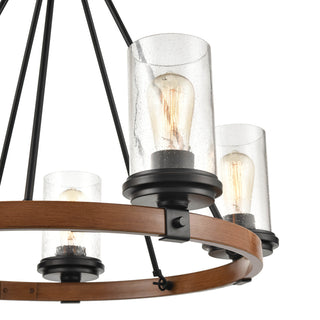 Taos Five Light Chandelier in Matte Black/Wood Grain