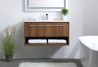 Kasper Single Bathroom Floating Vanity in Walnut Brown