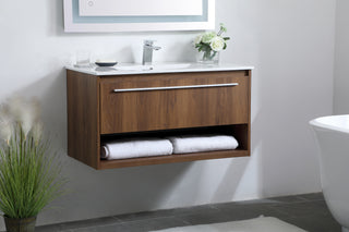 Kasper Single Bathroom Floating Vanity in Walnut Brown