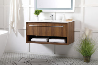 Kasper Single Bathroom Floating Vanity in Walnut Brown
