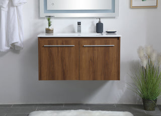 Rasina Single Bathroom Floating Vanity in Walnut Brown