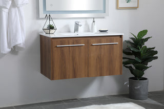 Rasina Single Bathroom Floating Vanity in Walnut Brown