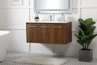 Rasina Single Bathroom Floating Vanity in Walnut Brown