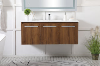 Rasina Single Bathroom Floating Vanity in Walnut Brown