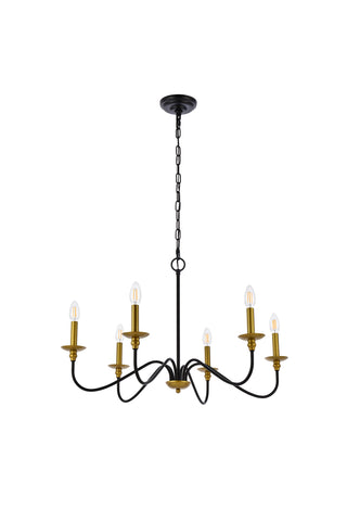 Rohan Six Light Chandelier in Brass and Black