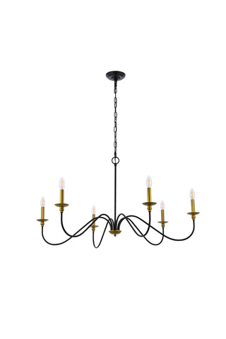 Rohan Six Light Chandelier in Brass and Black