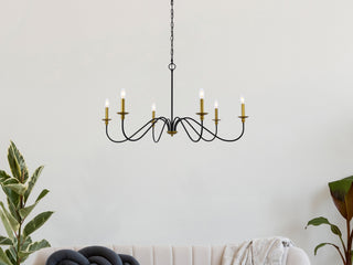 Rohan Six Light Chandelier in Brass and Black