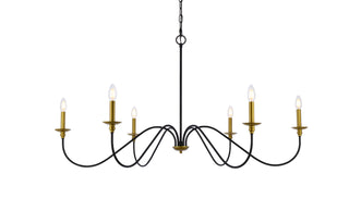 Rohan Six Light Chandelier in Brass and Black