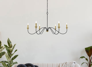 Rohan Six Light Chandelier in Brass and Black