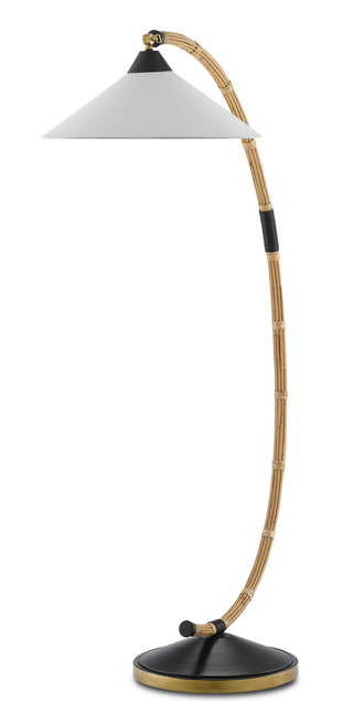 Lisbon One Light Floor Lamp in Natural/Satin Black/Brass