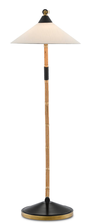 Lisbon One Light Floor Lamp in Natural/Satin Black/Brass