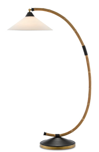 Lisbon One Light Floor Lamp in Natural/Satin Black/Brass