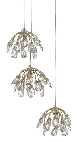 Crystal Bud Three Light Pendant in Clear/Contemporary Silver Leaf/Silver