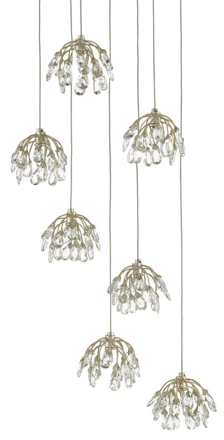 Crystal Bud Seven Light Pendant in Clear/Contemporary Silver Leaf/Silver