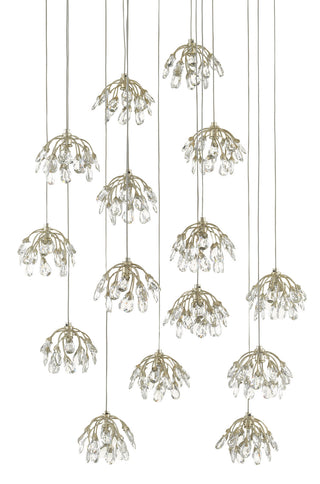 Crystal Bud 15 Light Pendant in Clear/Contemporary Silver Leaf/Silver