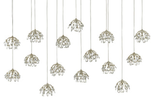 Crystal Bud 15 Light Pendant in Clear/Contemporary Silver Leaf/Silver