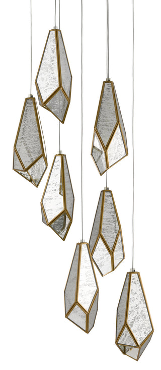 Glace Seven Light Pendant in Raj Mirror/Antique Brass/Silver
