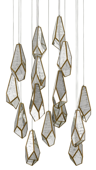 Glace 15 Light Pendant in Raj Mirror/Antique Brass/Silver