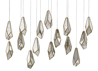 Glace 15 Light Pendant in Raj Mirror/Antique Brass/Silver