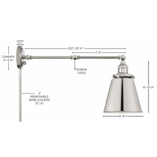 Bayard One Light Swing Arm Wall Lamp in Polished Nickel