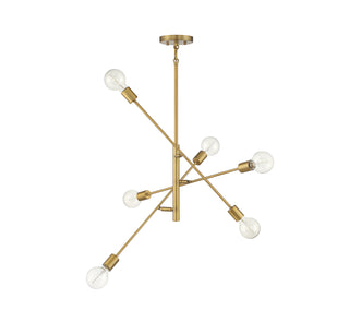 Six Light Chandelier in Natural Brass