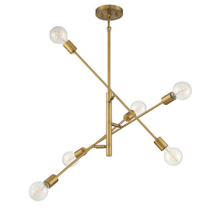 Six Light Chandelier in Natural Brass