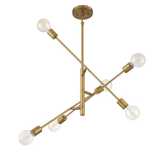 Six Light Chandelier in Natural Brass