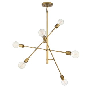 Six Light Chandelier in Natural Brass