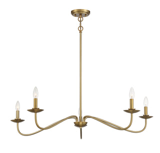 Five Light Chandelier in Natural Brass