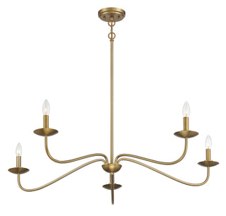 Five Light Chandelier in Natural Brass