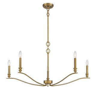 Five Light Chandelier in Natural Brass