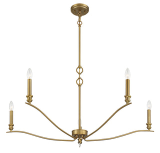 Five Light Chandelier in Natural Brass