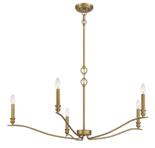 Five Light Chandelier in Natural Brass