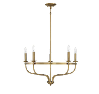 Five Light Chandelier in Natural Brass