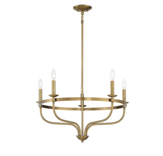 Five Light Chandelier in Natural Brass
