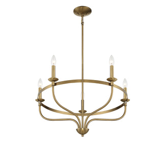 Five Light Chandelier in Natural Brass