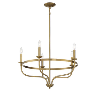 Five Light Chandelier in Natural Brass
