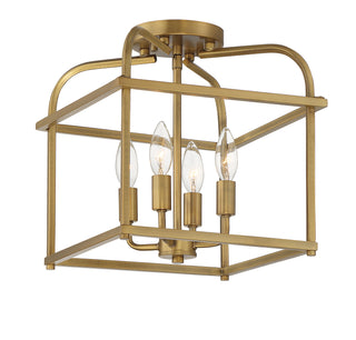 Four Light Semi-Flush Mount in Natural Brass