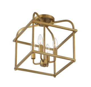 Four Light Semi-Flush Mount in Natural Brass