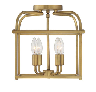 Four Light Semi-Flush Mount in Natural Brass