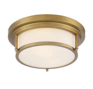 Two Light Flush Mount in Natural Brass