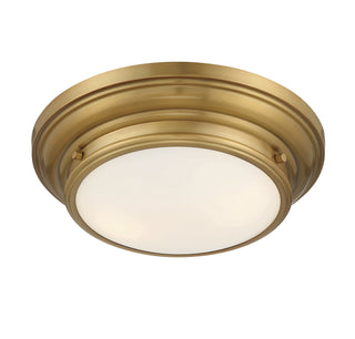 Two Light Flush Mount in Natural Brass