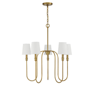 Five Light Chandelier in Natural Brass