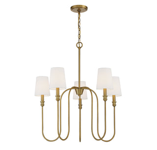 Five Light Chandelier in Natural Brass