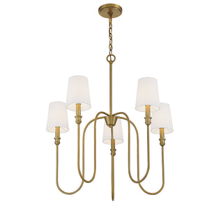 Five Light Chandelier in Natural Brass
