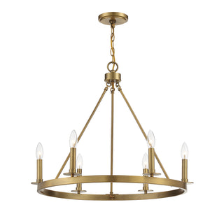 Six Light Chandelier in Natural Brass