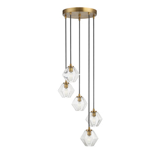 Five Light Chandelier in Natural Brass