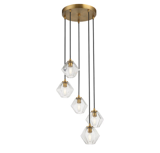 Five Light Chandelier in Natural Brass