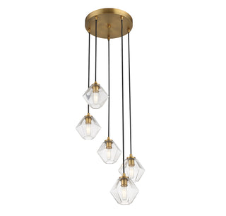 Five Light Chandelier in Natural Brass