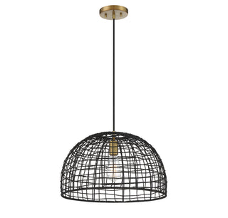One Light Pendant in Black with Natural Brass Accents